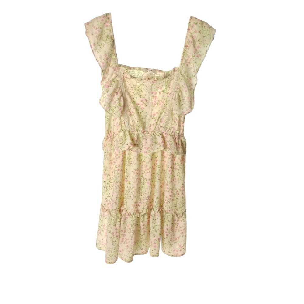 E & M Floral Mini Dress Ruffle Square Neck Summer‎ Party Dress Medium